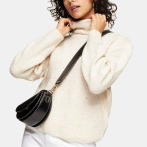NWT Topshop Camel Roll Knitted Sweater in Light Wool Blend Ribbed Texture